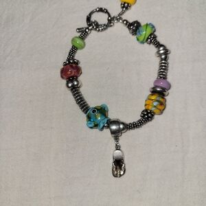Colorful Beaded Silver Bracelet
